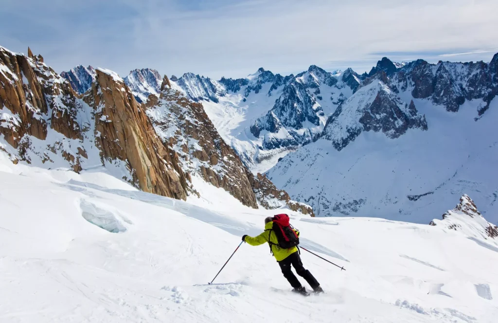 Skiing above chamonix Man's skiing